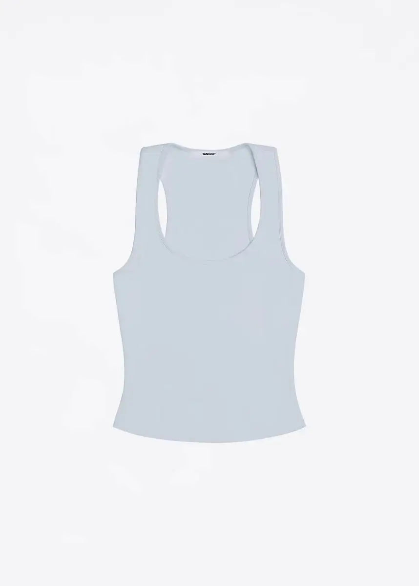 ank air summer top with solid color, black and white powder, wide shoulder strap, I-shaped tank top, women's sports, daily wear