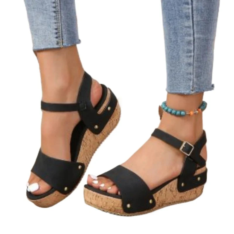 Women's Sandals Platform Wedge 2024 Summer Ladies Shoes Buckle Strap Heeled Sandal Rivet Footwear