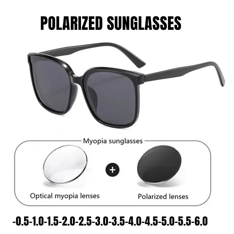 Unisex Retro Square Frame Myopia Glasses Trendy Large Polarized Sunglasses Outdoor Travel Sunglasses Goggle Shade Eyewear0 ~-4.0