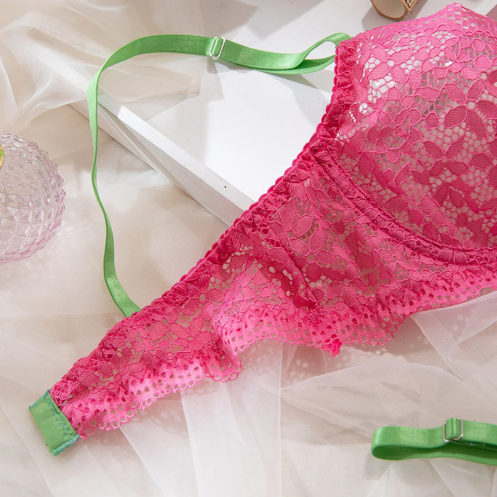 Krasapt Attractive Bilizna Intimate Lace Sexy Lingerie Set Women Hollow Out Patchwork Bra G-String Two Piece Sensual Erotic Suit