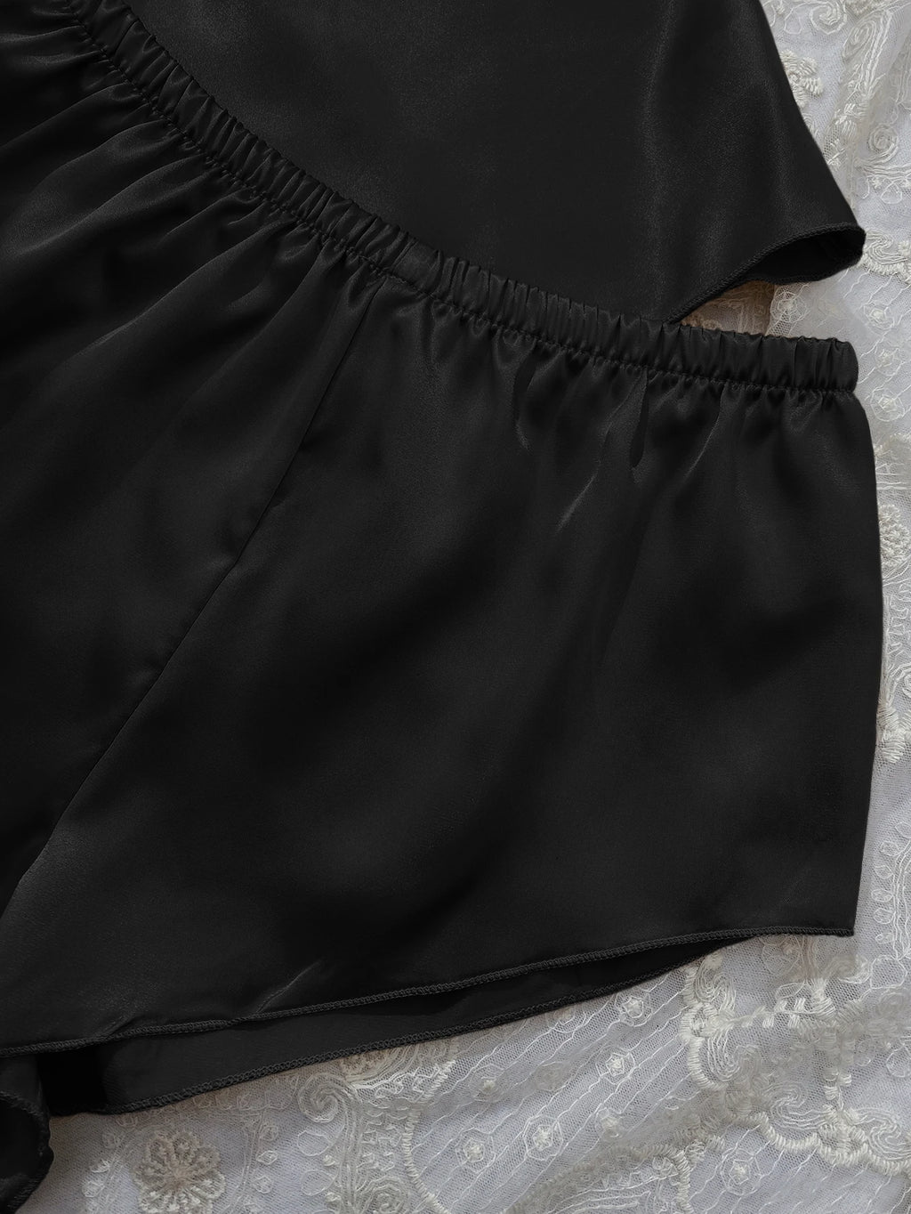 Solid Satin Pajama Set  V Neck Cami Top   Elastic Waistband Shorts Women's Sleepwear  Loungewear