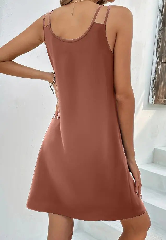 Womens Dresses 2023 Summer Fashion Solid Color Casual V-Neck Sleeveless Daily Mini A-Line Dress Woman Clothing