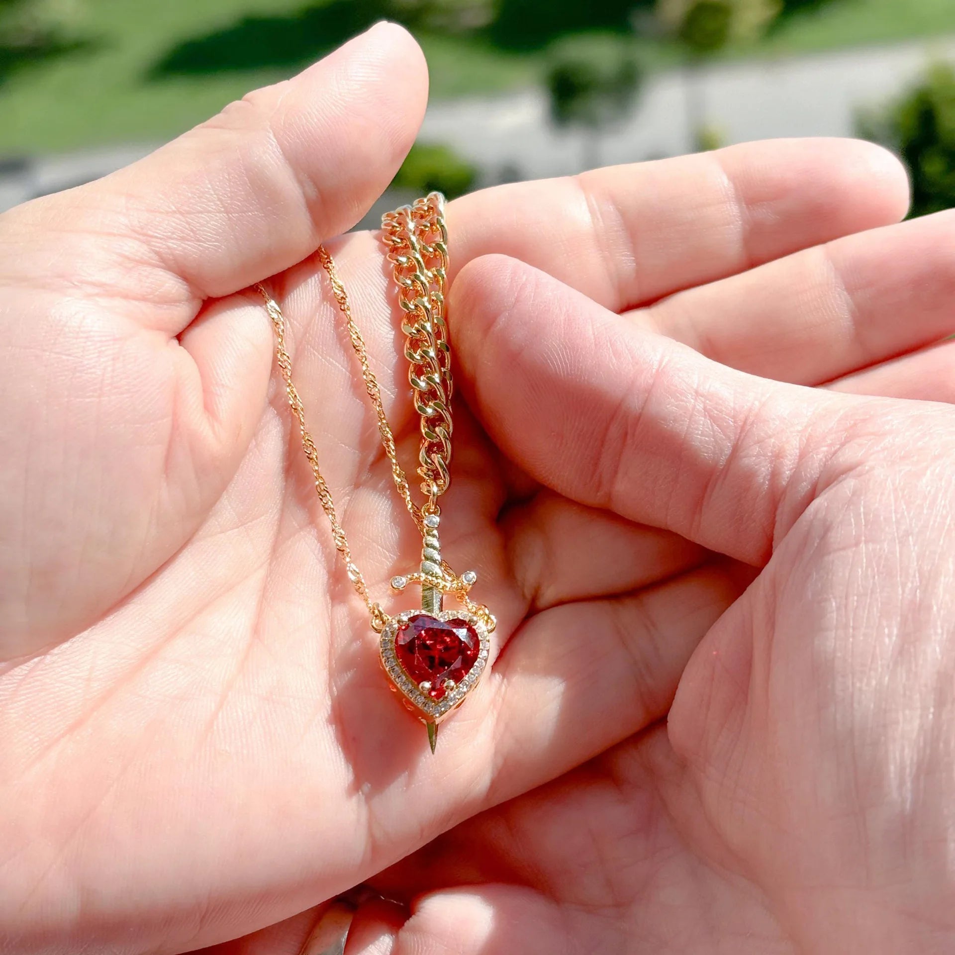 Heart and Sword Necklace Couple Necklaces Zircon Crystal Ring Bracelet Necklace Jewelry Set for Romantic Valentine's Day Gifts