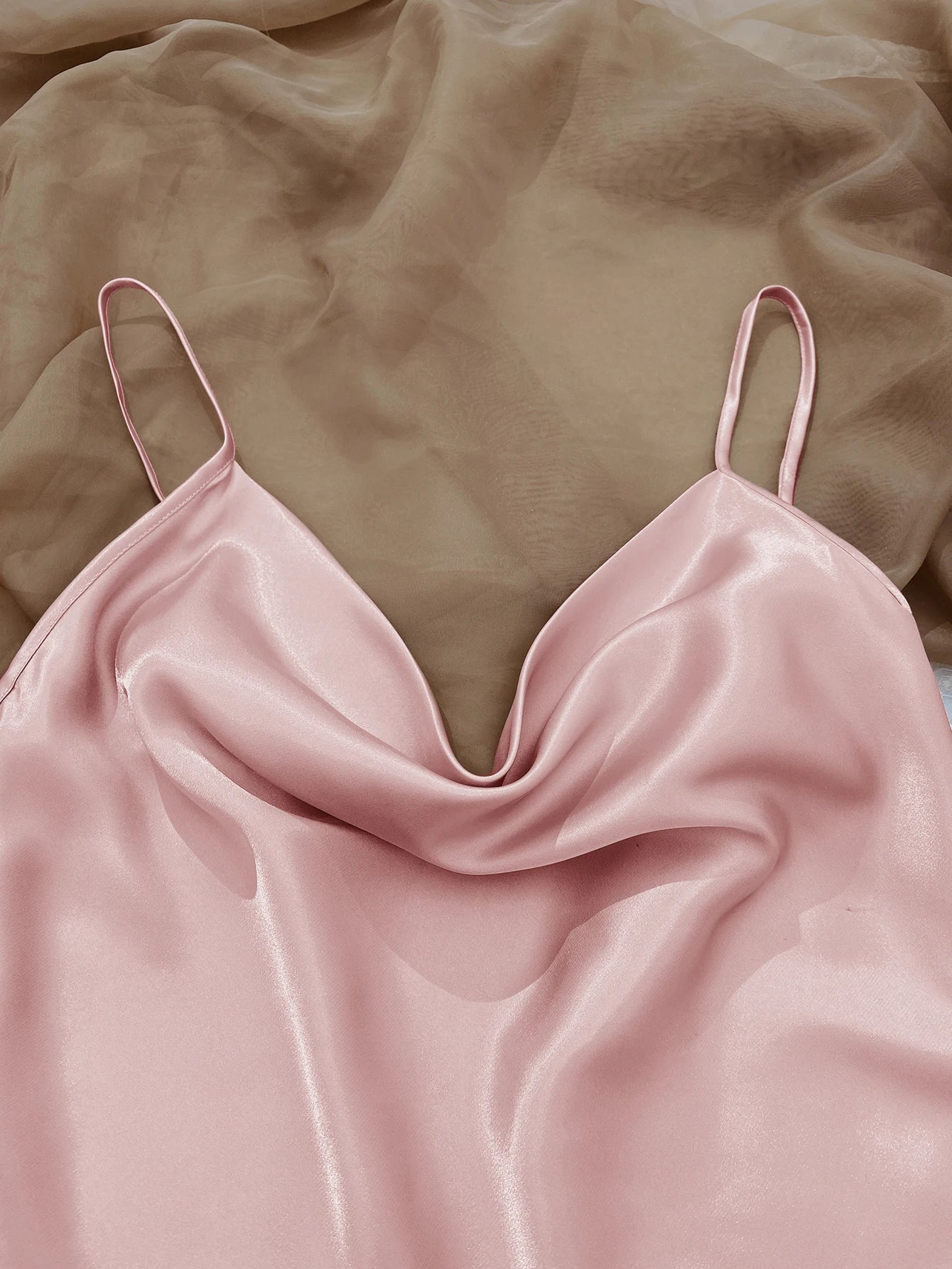 Solid Satin Pajama Set  V Neck Cami Top   Elastic Waistband Shorts Women's Sleepwear  Loungewear