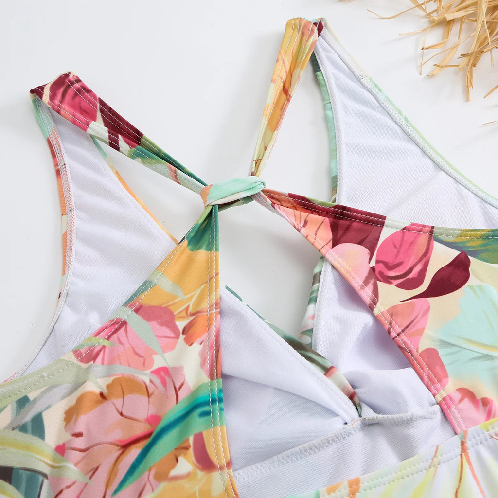One-piece Bikini Set 2026 Women Floral Print V-neck Swimsuit Sexy High Waist Beach Skirt Bathing Suit Swimwear Summer Monokini