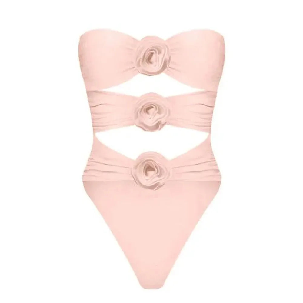 2024 Black Pink Flower Swimwear With Beach Dress Women Swimsuit Monokini Bodysuit Sexy Bathing Suit Beachwear Summer Suit