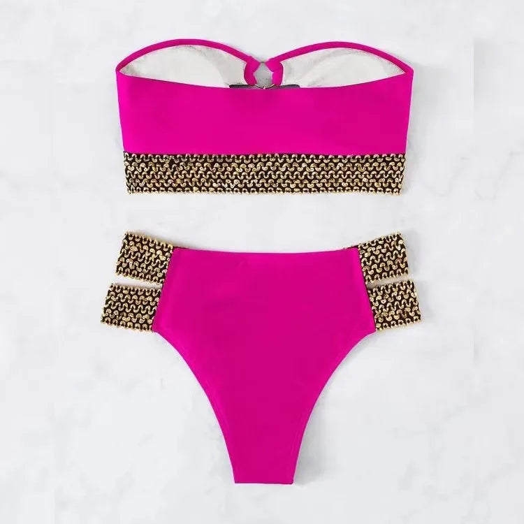 Bandeau Bikinis 2026 Women Black Swimsuit Sexy High Waist Swimwear Female Swimming Bathing Swim Suit Solid Beachwear Summer