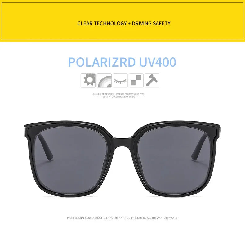 Unisex Retro Square Frame Myopia Glasses Trendy Large Polarized Sunglasses Outdoor Travel Sunglasses Goggle Shade Eyewear0 ~-4.0
