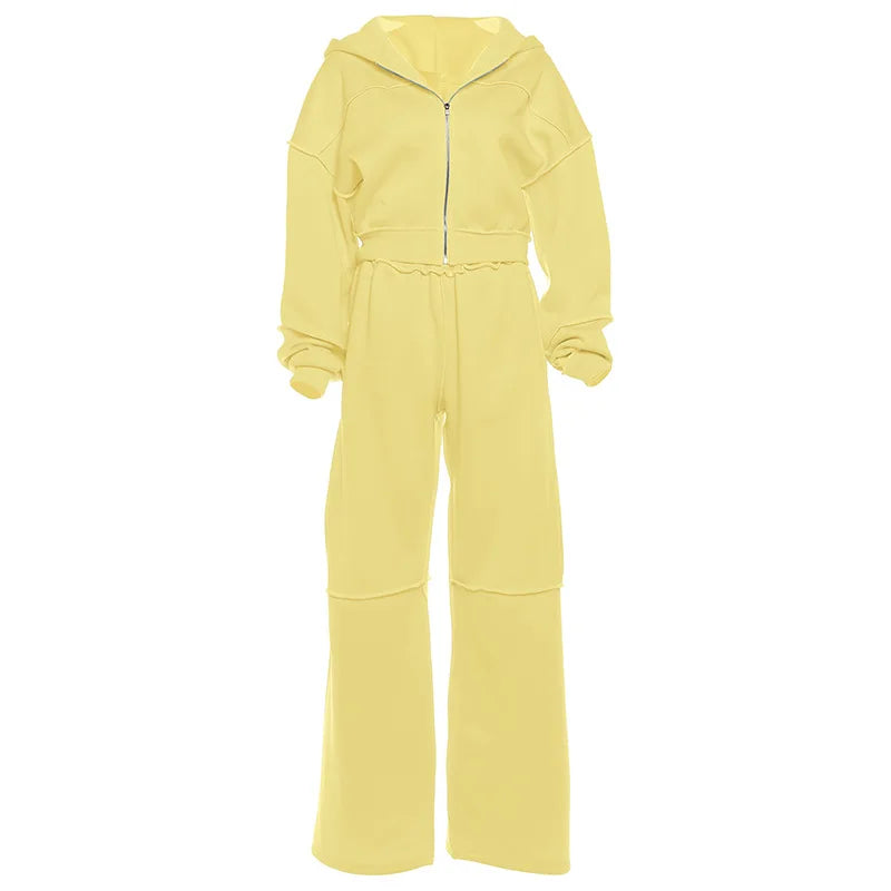 Autumn Winter Casual Hoodie Two Piece Set Women Trendy Sports Style Hooded Cardigan Wide Legs Trousers 2 Piece Sets Female New