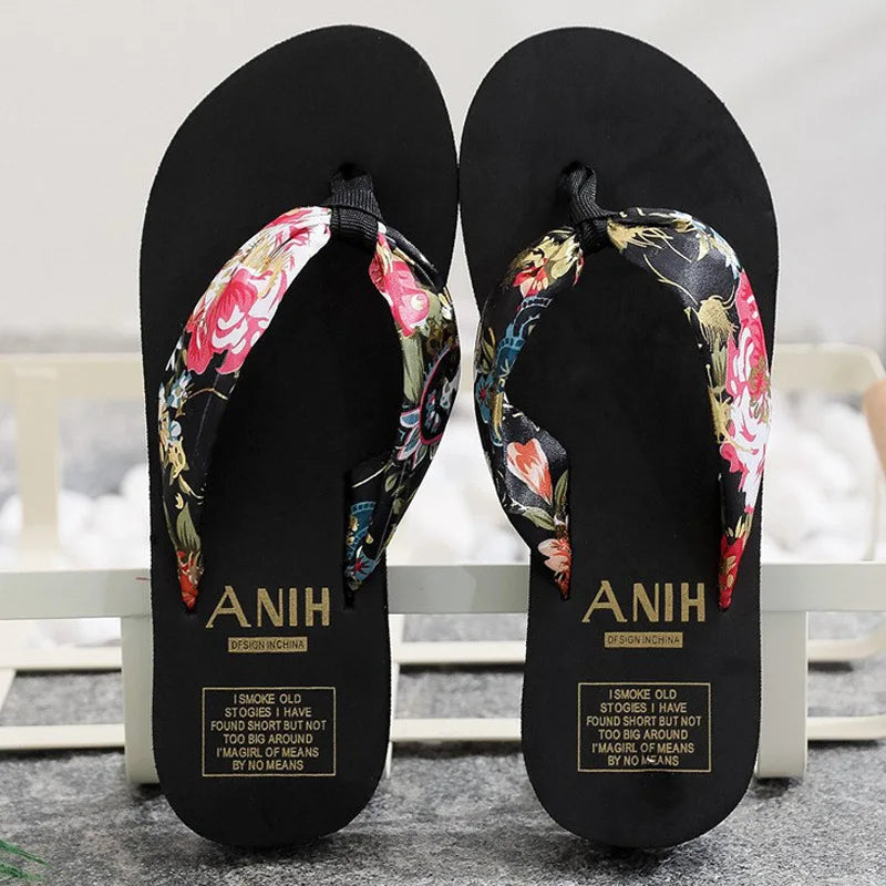Women's Summer Fashion EVA Slipper Bohemian Satin Ribbon Female Flip Flop 2022 Bronzing Beach Simple Leisure Women Shoes