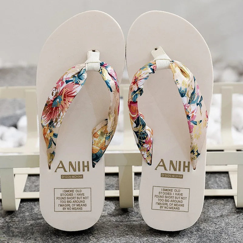 Women's Summer Fashion EVA Slipper Bohemian Satin Ribbon Female Flip Flop 2022 Bronzing Beach Simple Leisure Women Shoes