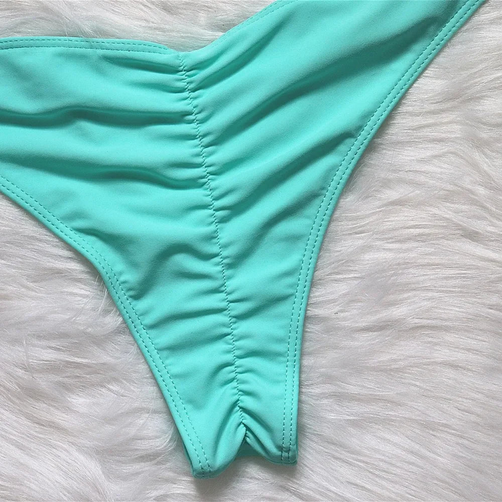 Sexy Luxury Bikini 2022 Women Crystal Rhinestones Push Up Micro Swimsuit Neon Orange Metal Chain Diamond High Cut Thong Swimwear