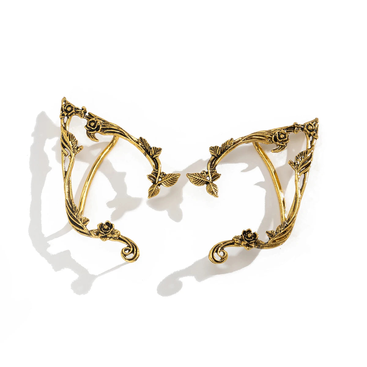 PuRui Popular Gold Color Elf Flower Leaf Ear Clip Women Cute Jewelry Accessories Fairy Clip Earrings Wedding Girls Jewelry Gifts