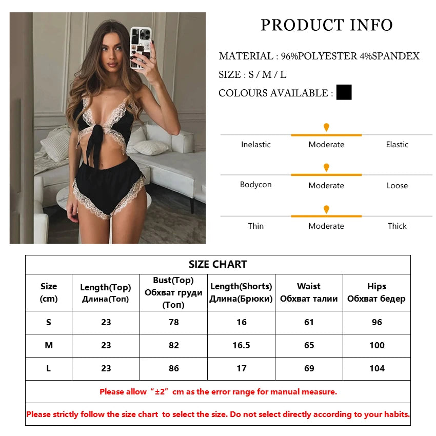 Marthaqiqi Summer Women Sleepwear Set Sexy Spaghetti Strap V-Neck Pajamas Lace Up Nightie Tank Top Nightwear Shorts Home Clothes