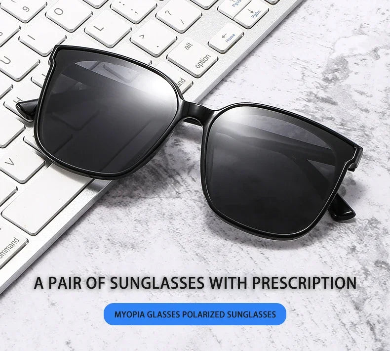 Unisex Retro Square Frame Myopia Glasses Trendy Large Polarized Sunglasses Outdoor Travel Sunglasses Goggle Shade Eyewear0 ~-4.0