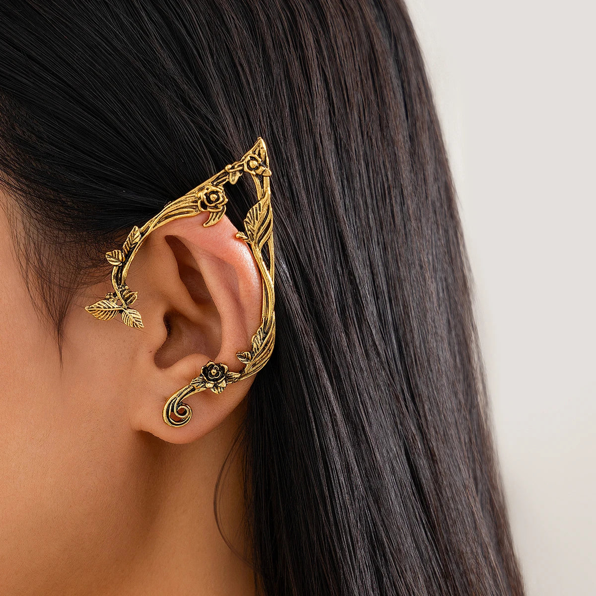 PuRui Popular Gold Color Elf Flower Leaf Ear Clip Women Cute Jewelry Accessories Fairy Clip Earrings Wedding Girls Jewelry Gifts