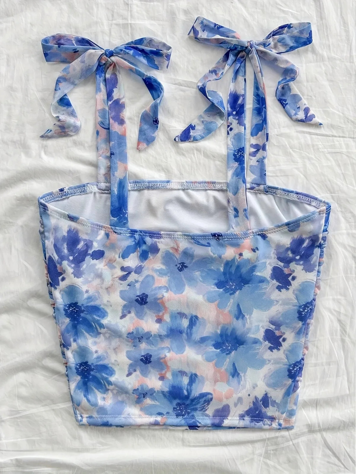 Solid Tie Shoulder Ruched Wide Strap Slim Fit Crop Top for Women Summer 2025 Y2K Clothes Pink Backless Cami Top Streetwear