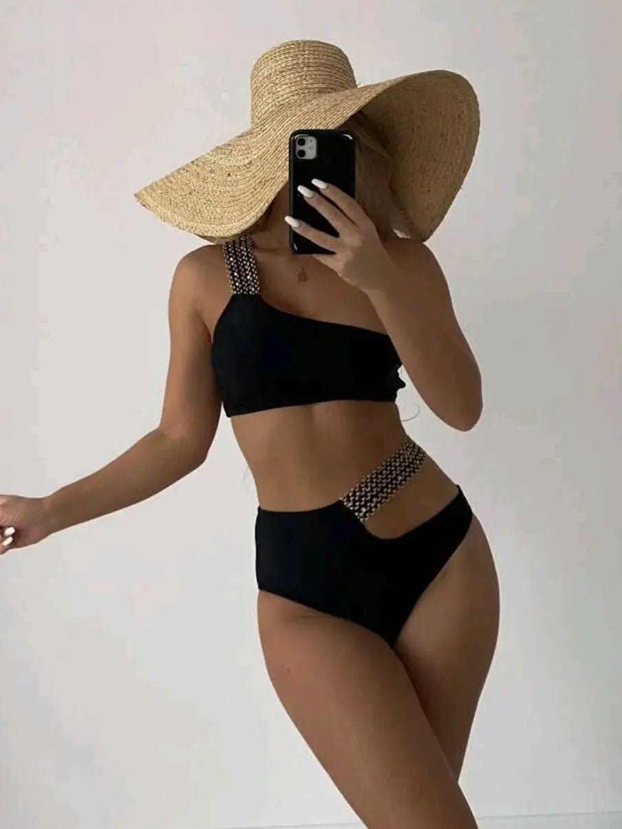 Bandeau Bikinis 2026 Women Black Swimsuit Sexy High Waist Swimwear Female Swimming Bathing Swim Suit Solid Beachwear Summer
