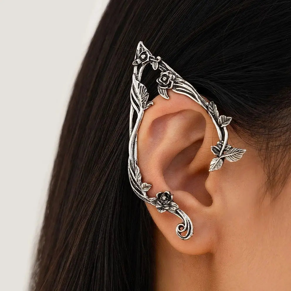 PuRui Popular Gold Color Elf Flower Leaf Ear Clip Women Cute Jewelry Accessories Fairy Clip Earrings Wedding Girls Jewelry Gifts