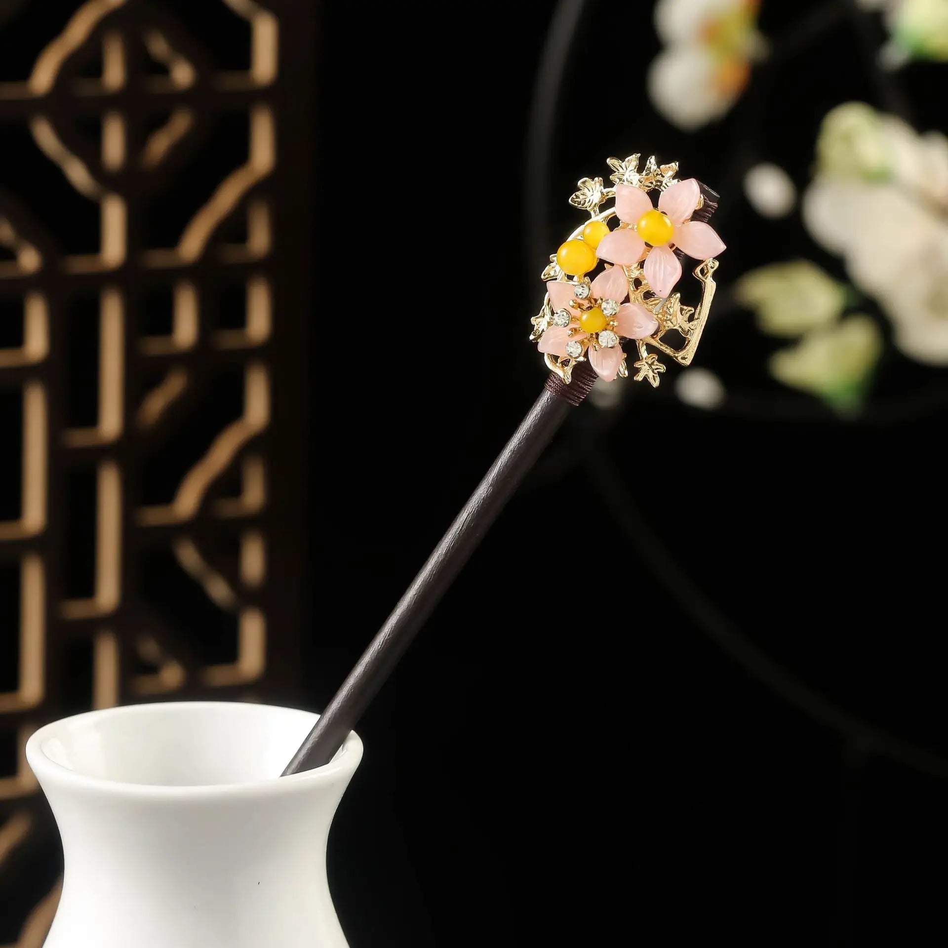 Vintage Chinese Wood Hair Sticks for Women Handmade Luxury Flower Hairpins Hair Chopsticks Wedding Party Head Jewelry Accessory