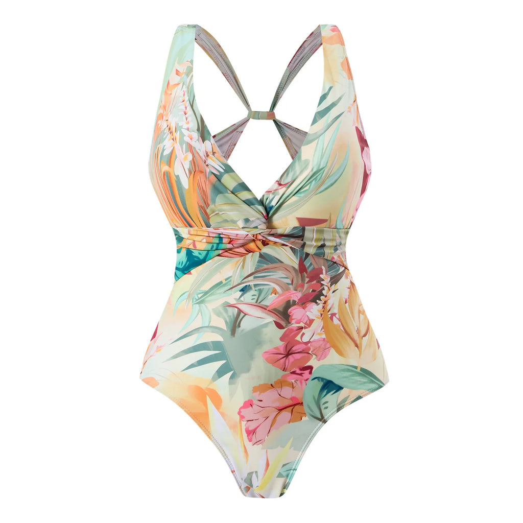 One-piece Bikini Set 2026 Women Floral Print V-neck Swimsuit Sexy High Waist Beach Skirt Bathing Suit Swimwear Summer Monokini