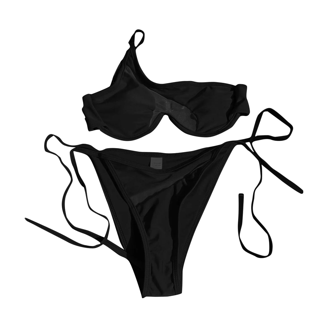 Sexy Mesh Patchwork Bikini Set Swimsuit For Women Underwire Push Up Swimwear One Shoulder Bathing Suit Seaside Bather Beachwear