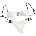 2Pcs/Set Women Split Swimsuit Bikini Set Sling Bandeau Padded Bra Wrinkle Texture Briefs Set Fashion Sexy Beachwear