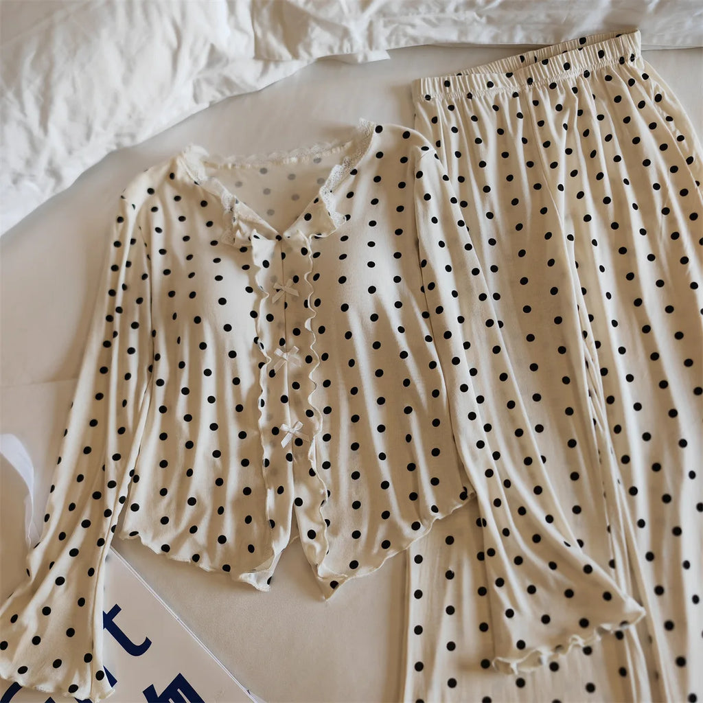 Pijama Feminina New Modal Chest Pad Set 2 Piece Woman Long Sleeve Pajama Sets Casual Korean Sleepwear Pyjamas Femme Home Wear