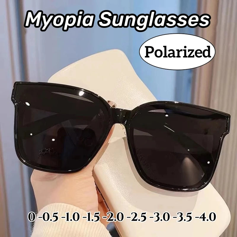 Unisex Retro Square Frame Myopia Glasses Trendy Large Polarized Sunglasses Outdoor Travel Sunglasses Goggle Shade Eyewear0 ~-4.0