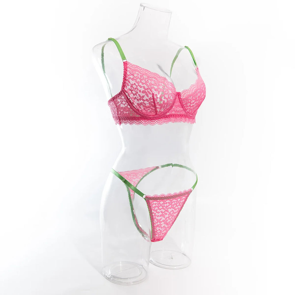 Krasapt Attractive Bilizna Intimate Lace Sexy Lingerie Set Women Hollow Out Patchwork Bra G-String Two Piece Sensual Erotic Suit