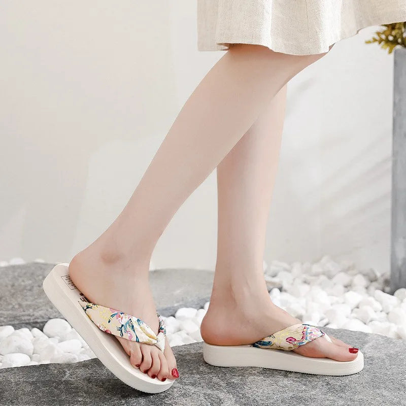 Women's Summer Fashion EVA Slipper Bohemian Satin Ribbon Female Flip Flop 2022 Bronzing Beach Simple Leisure Women Shoes