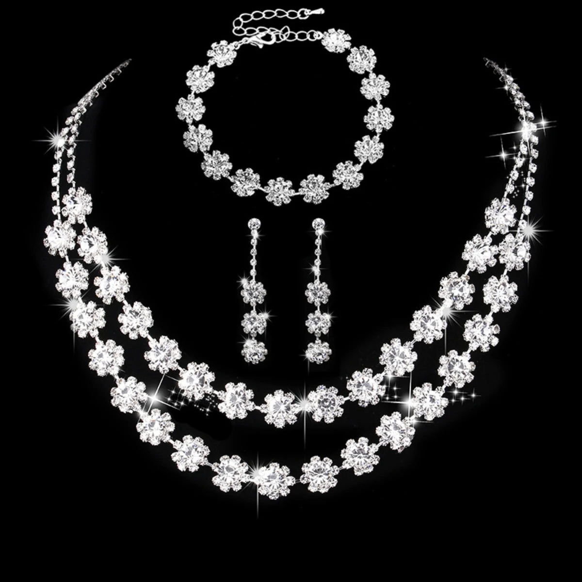 3pcs Bridal Jewelry Set Silver Plated Rhinestone Fold Clutch Bracelet Tassel Earrings Wedding Jewelry Gift Trendy Style-9253