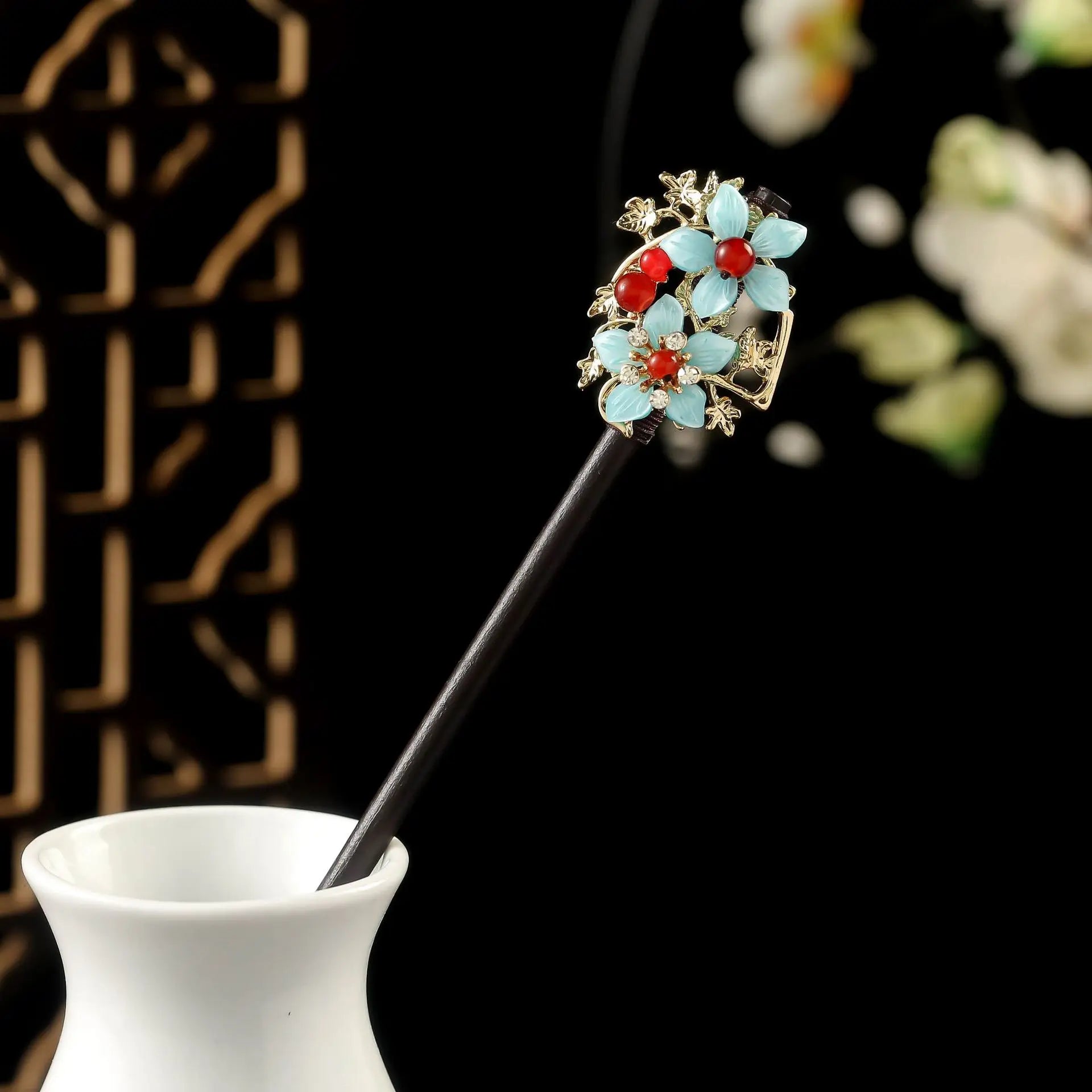 Vintage Chinese Wood Hair Sticks for Women Handmade Luxury Flower Hairpins Hair Chopsticks Wedding Party Head Jewelry Accessory