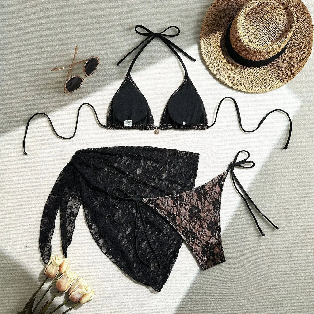 Lace Sexy Bikinis Female Swimsuits Women Three-Piece Swimwear Beach Swimming Wear Bathing Suits Brazilian Bikini Set Pool Bather