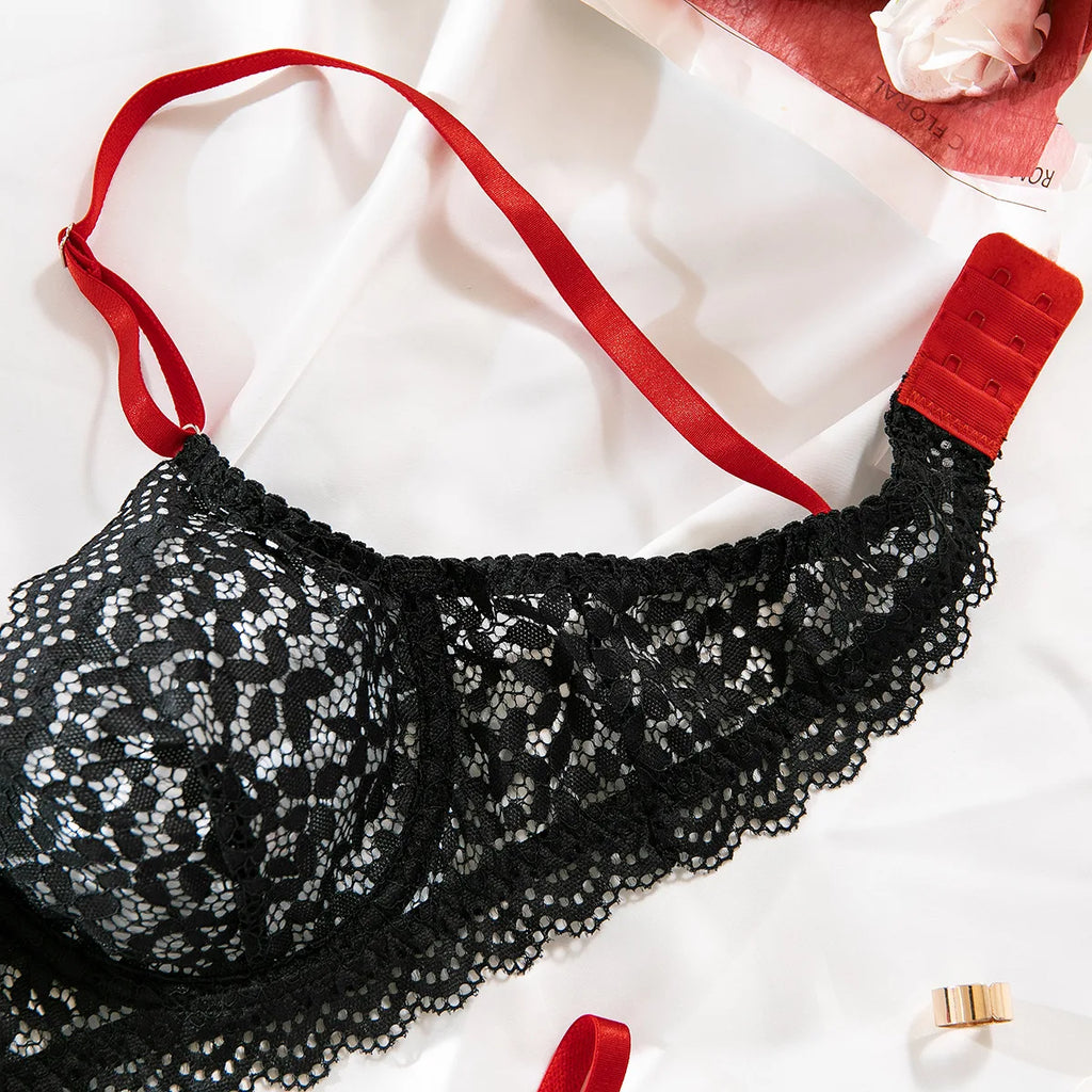 Krasapt Attractive Bilizna Intimate Lace Sexy Lingerie Set Women Hollow Out Patchwork Bra G-String Two Piece Sensual Erotic Suit