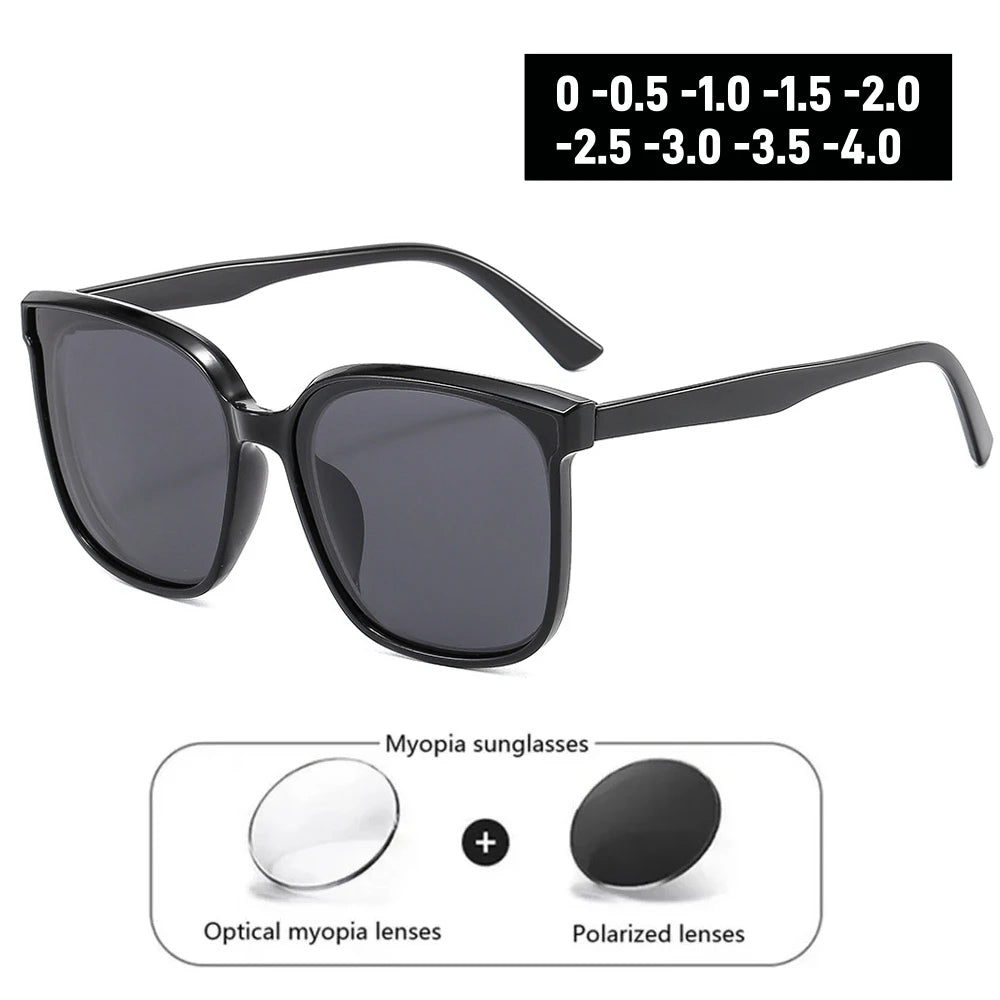 Unisex Retro Square Frame Myopia Glasses Trendy Large Polarized Sunglasses Outdoor Travel Sunglasses Goggle Shade Eyewear0 ~-4.0