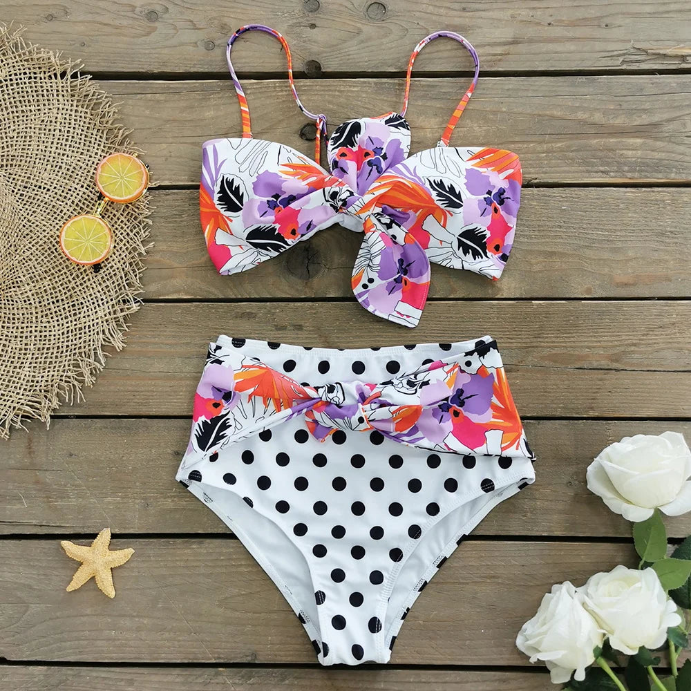 Sexy Print Brazilian Bikini Strappy Two Pieces Bikini Set Women Swimwear Low Wiast Dots Swimsuit Bikinis 2023 conjunto femenino