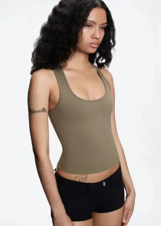 ank air summer top with solid color, black and white powder, wide shoulder strap, I-shaped tank top, women's sports, daily wear