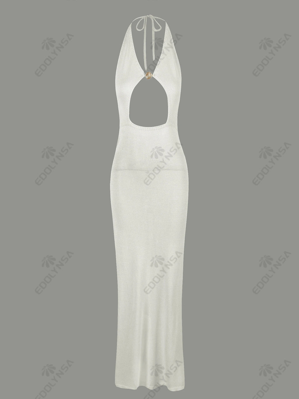Sexy Knit Halter V Neck Slit Beach Maxi Dress For Women 2026 Chic Button Cut Out Backless Party Dresses Swimwear Cover Up A3151