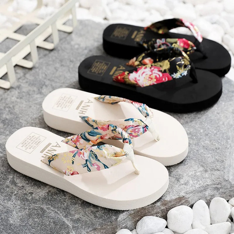 Women's Summer Fashion EVA Slipper Bohemian Satin Ribbon Female Flip Flop 2022 Bronzing Beach Simple Leisure Women Shoes
