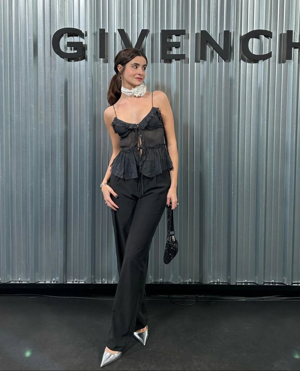 Cryptographic Summer Sleeveless Chiffon Tie Detail Cami Tops Slim Y2K Rave Festival Frill Hem Backless Sheer Sexy Cropped Tops