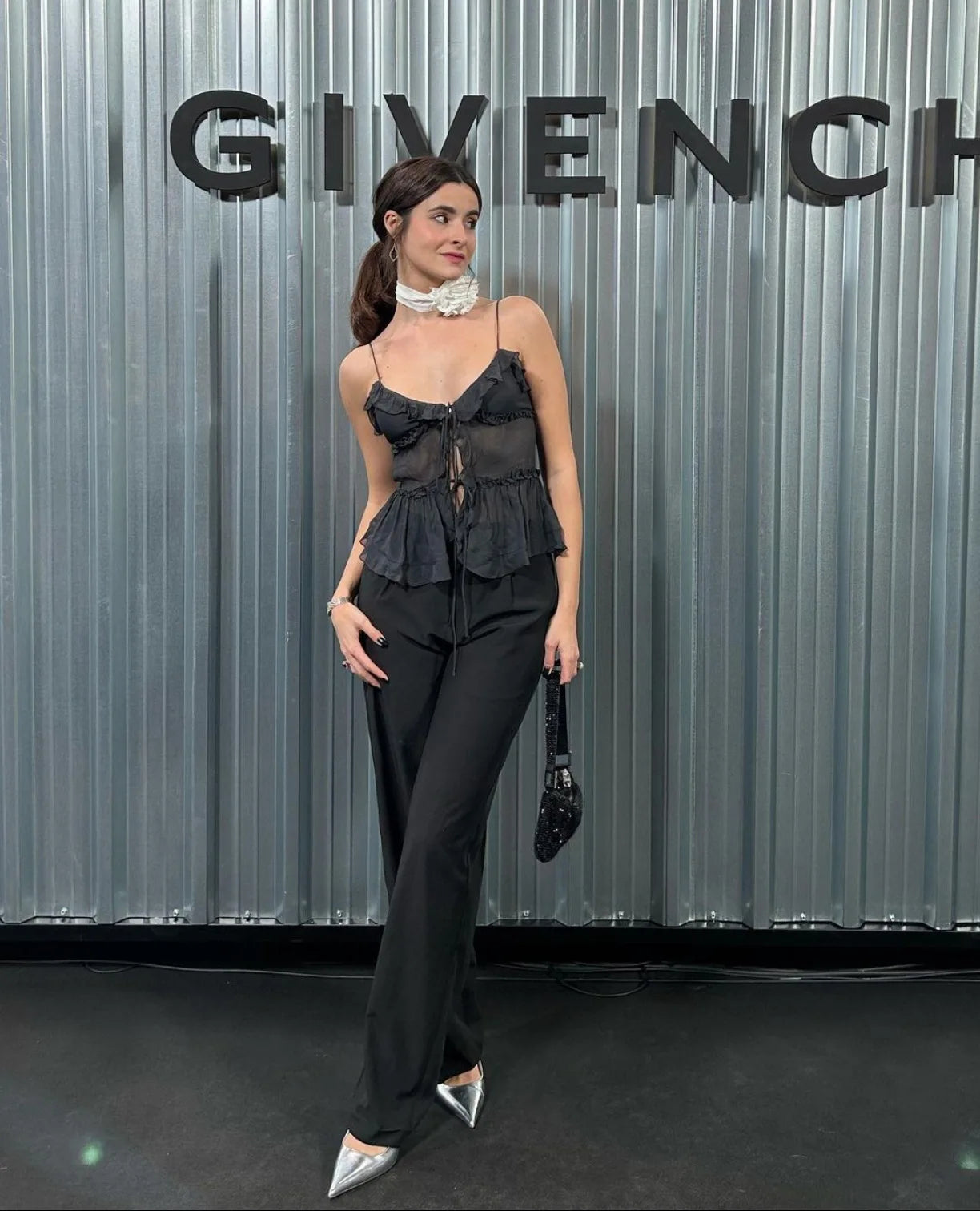 Cryptographic Summer Sleeveless Chiffon Tie Detail Cami Tops Slim Y2K Rave Festival Frill Hem Backless Sheer Sexy Cropped Tops