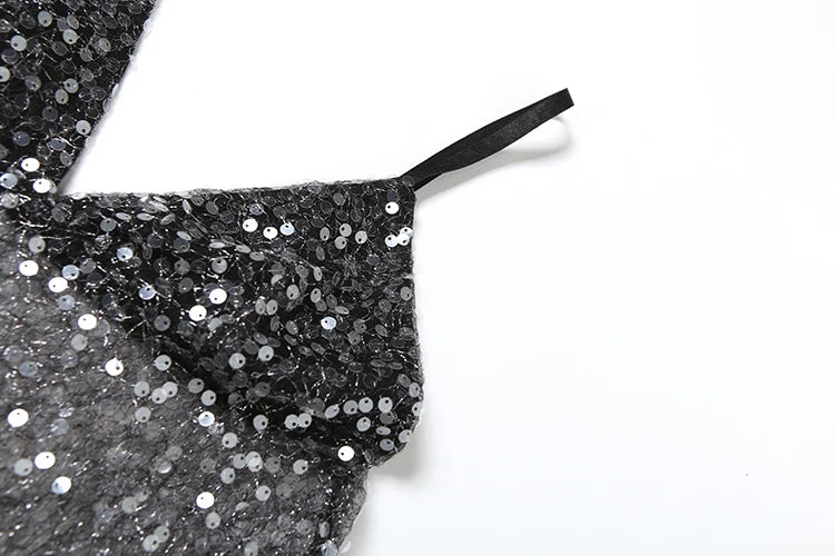Weird Puss Sequins Patchwork Mesh Camisole Women v-Neck Sexy Backless Summer Trend Street Midnight Versatile Hottie Classic Tops