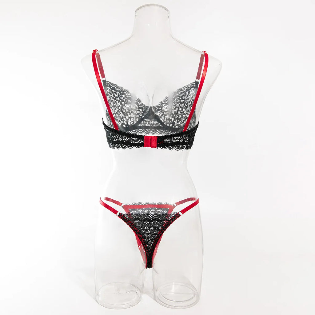 Krasapt Attractive Bilizna Intimate Lace Sexy Lingerie Set Women Hollow Out Patchwork Bra G-String Two Piece Sensual Erotic Suit