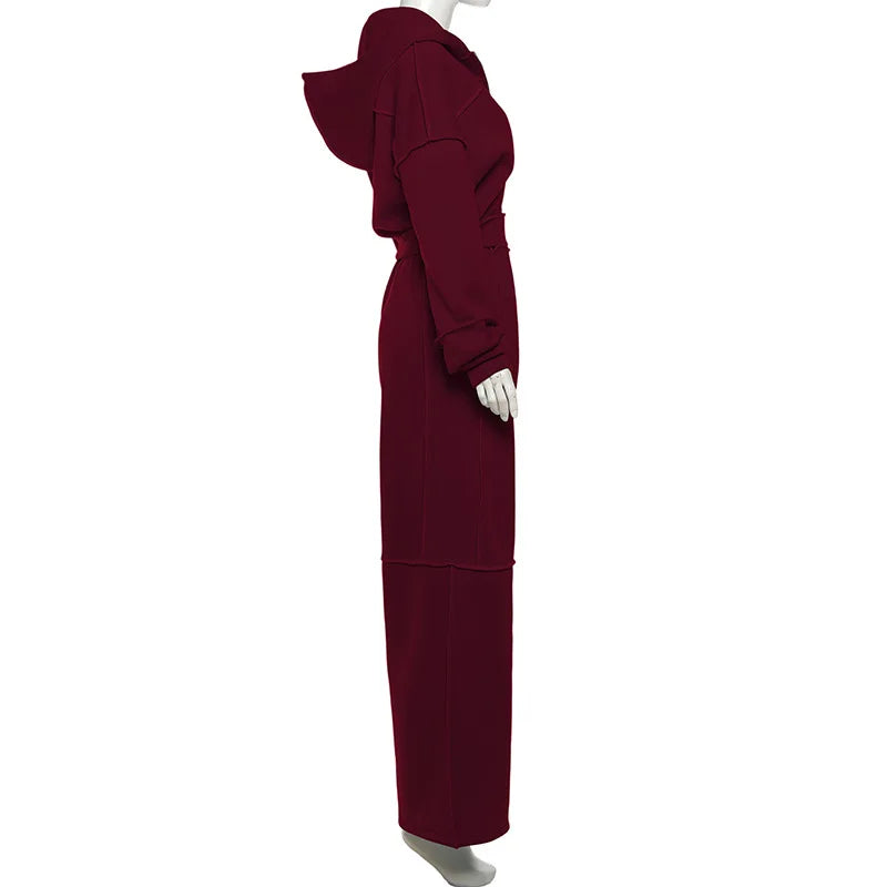 Autumn Winter Casual Hoodie Two Piece Set Women Trendy Sports Style Hooded Cardigan Wide Legs Trousers 2 Piece Sets Female New