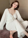 Velvet Pajama Sets Women Sweet Lace Aesthetic Chic Sleepwear Retro French Style Elegant Feminine Autumn Winter Cozy Home Pajamas