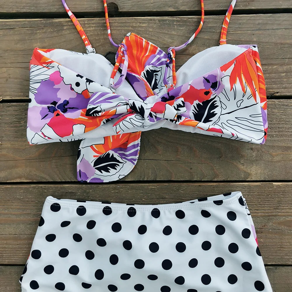 Sexy Print Brazilian Bikini Strappy Two Pieces Bikini Set Women Swimwear Low Wiast Dots Swimsuit Bikinis 2023 conjunto femenino