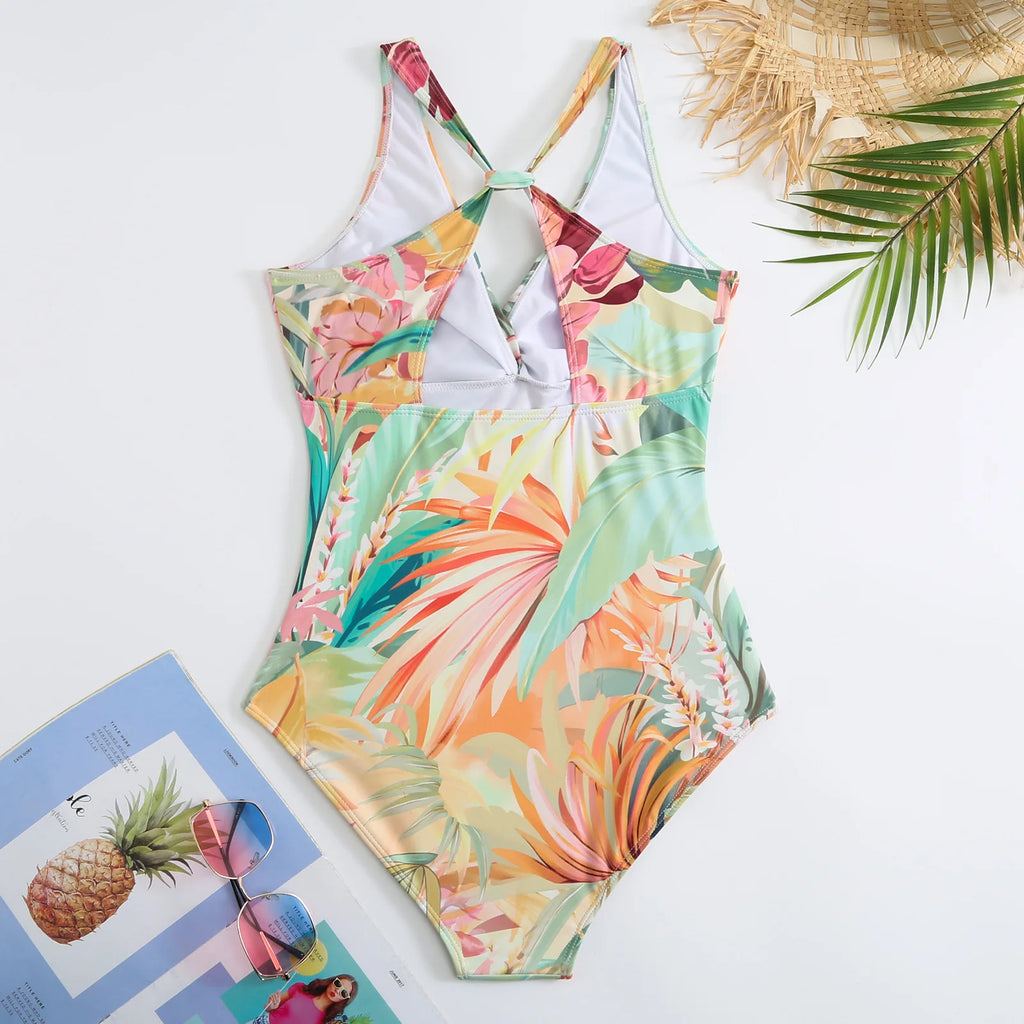 One-piece Bikini Set 2026 Women Floral Print V-neck Swimsuit Sexy High Waist Beach Skirt Bathing Suit Swimwear Summer Monokini