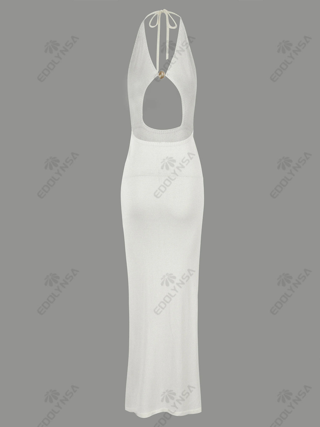 Sexy Knit Halter V Neck Slit Beach Maxi Dress For Women 2026 Chic Button Cut Out Backless Party Dresses Swimwear Cover Up A3151