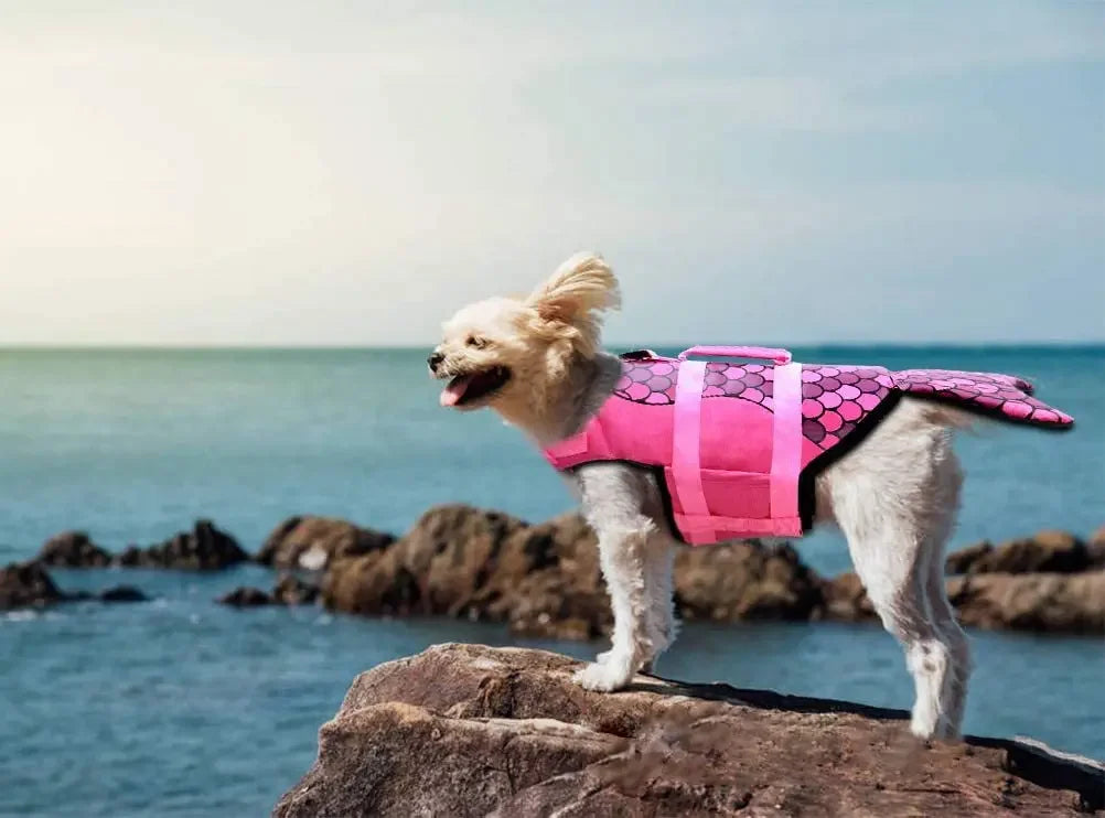 Pet Dog Life Jacket Vest Clothes Life Vest Collar Harness Pet Swimming Summer Swimwear Scales Shark Floating clothes swimsuit